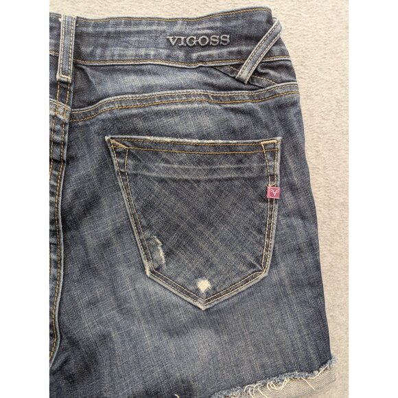 Vigoss Denim Shorts Womens Size 28 Blue Distressed Whiskers The Thompson Comfort - Picture 12 of 16